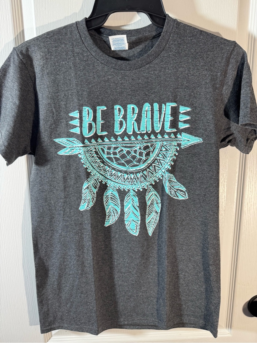 "Be Brave" Graphic Tee - Charcoal with Teal Print